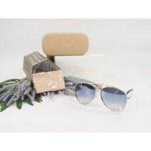 Chloe CE144S Gold Blue Gradient Romie Aviator Logo Sunglasses NWT Case